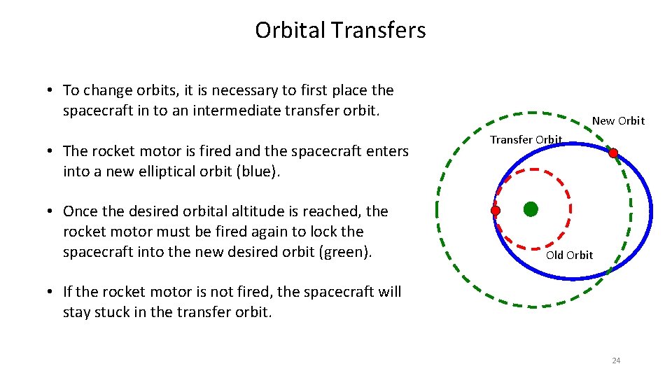 Orbital Transfers • To change orbits, it is necessary to first place the spacecraft