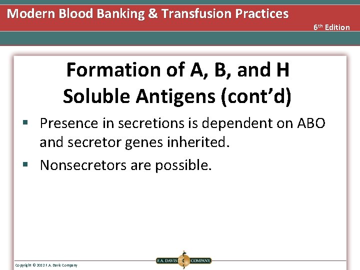 Modern Blood Banking & Transfusion Practices 6 th Edition Formation of A, B, and