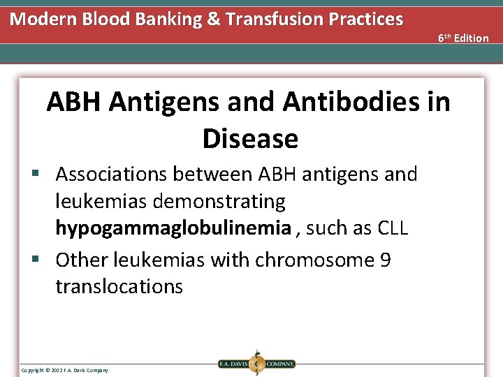 Modern Blood Banking & Transfusion Practices 6 th Edition ABH Antigens and Antibodies in