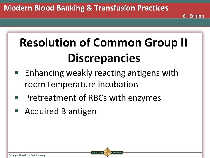 Modern Blood Banking & Transfusion Practices 6 th Edition Resolution of Common Group II