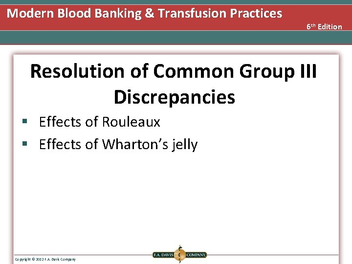 Modern Blood Banking & Transfusion Practices 6 th Edition Resolution of Common Group III