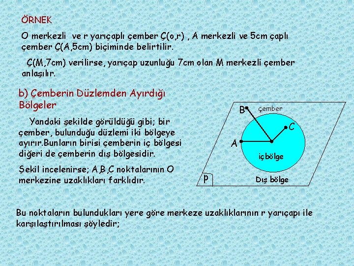 ÖRNEK O merkezli ve r yarıçaplı çember Ç(o, r) , A merkezli ve 5 ÖRNEK O merkezli ve r yarıçaplı çember Ç(o, r) , A merkezli ve 5