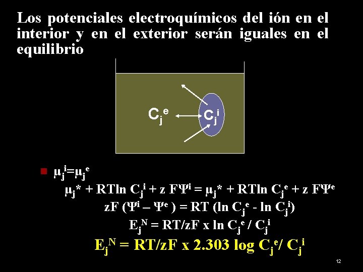 Los potenciales electroquímicos del ión en el interior y en el exterior serán iguales