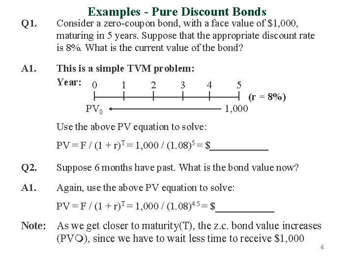 Examples - Pure Discount Bonds Q 1. Consider a zero-coupon bond, with a face