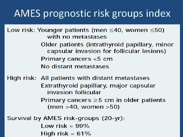 AMES prognostic risk groups index 