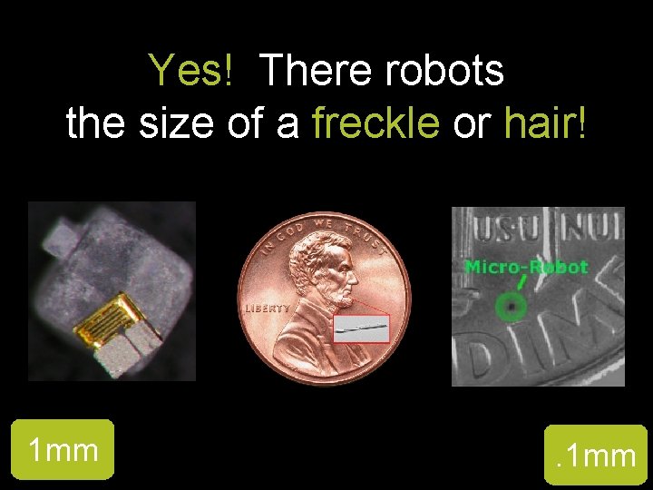 Yes! There robots the size of a freckle or hair! 1 mm 