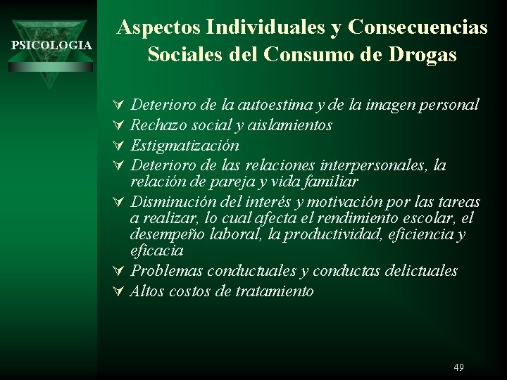 PSICOLOGIA Aspectos Individuales y Consecuencias Sociales del Consumo de Drogas Deterioro de la autoestima