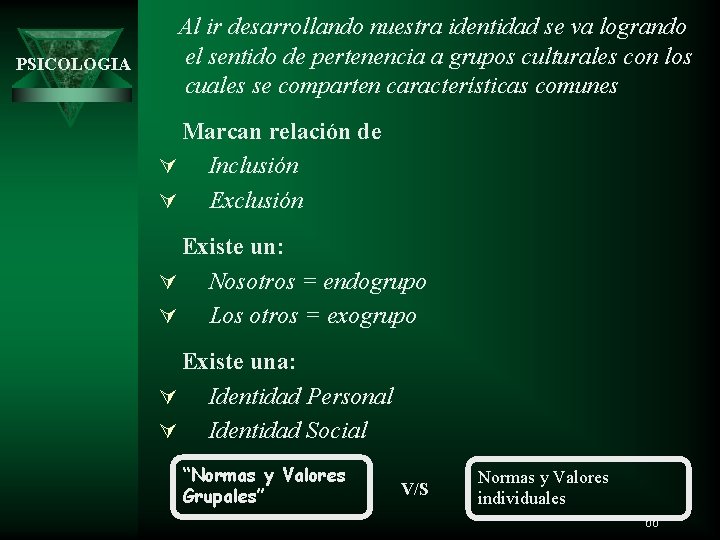 PSICOLOGIA Al ir desarrollando nuestra identidad se va logrando el sentido de pertenencia a