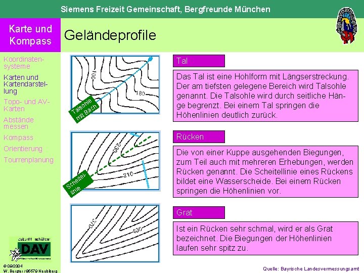 Siemens Freizeit Gemeinschaft, Bergfreunde München Karte und Kompass Geländeprofile Koordinatensysteme Tal Karten und Kartendarstellung