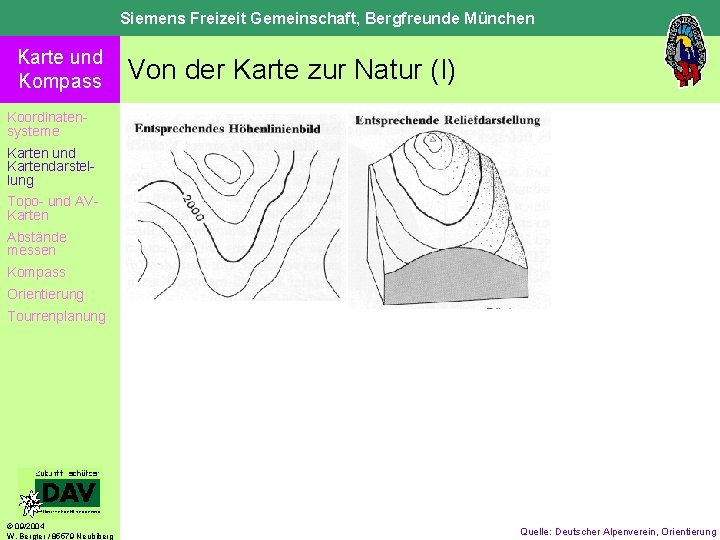 Siemens Freizeit Gemeinschaft, Bergfreunde München Karte und Kompass Von der Karte zur Natur (I)