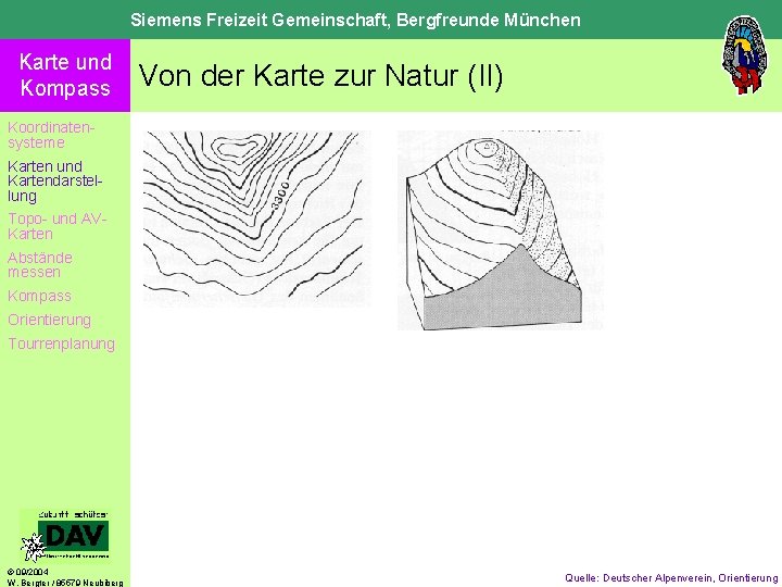 Siemens Freizeit Gemeinschaft, Bergfreunde München Karte und Kompass Von der Karte zur Natur (II)