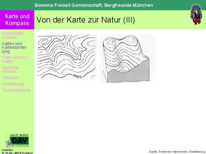 Siemens Freizeit Gemeinschaft, Bergfreunde München Karte und Kompass Von der Karte zur Natur (III)