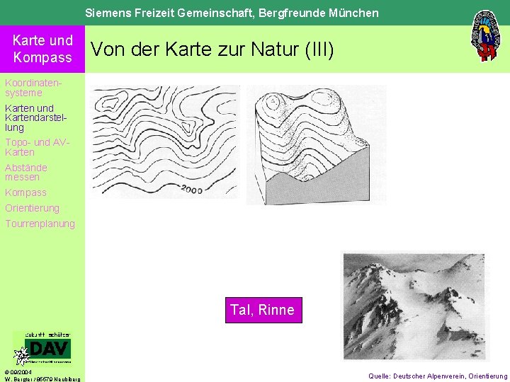 Siemens Freizeit Gemeinschaft, Bergfreunde München Karte und Kompass Von der Karte zur Natur (III)