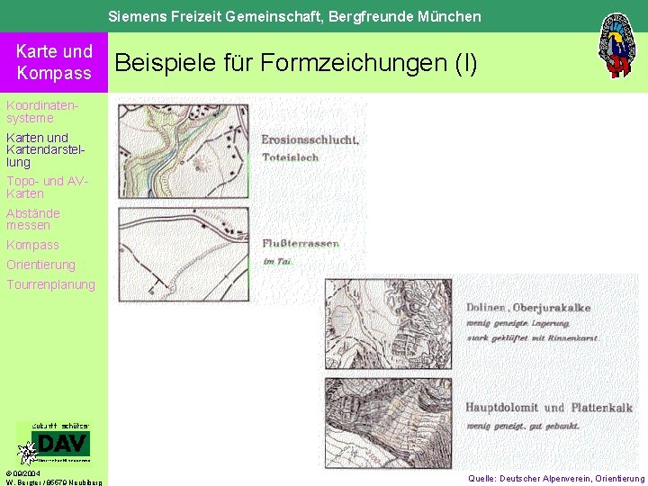 Siemens Freizeit Gemeinschaft, Bergfreunde München Karte und Kompass Beispiele für Formzeichungen (I) Koordinatensysteme Karten