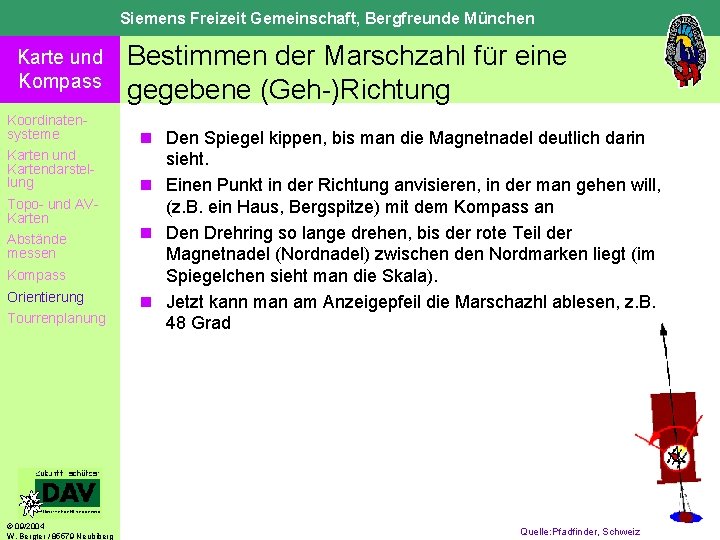 Siemens Freizeit Gemeinschaft, Bergfreunde München Karte und Kompass Koordinatensysteme Karten und Kartendarstellung Topo- und