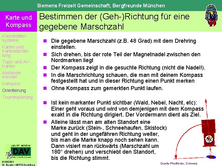 Siemens Freizeit Gemeinschaft, Bergfreunde München Karte und Kompass Koordinatensysteme Karten und Kartendarstellung Topo- und