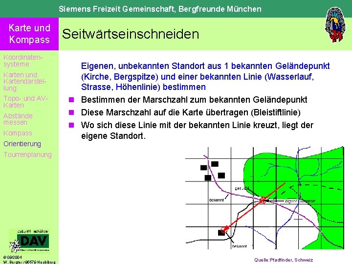 Siemens Freizeit Gemeinschaft, Bergfreunde München Karte und Kompass Koordinatensysteme Karten und Kartendarstellung Topo- und