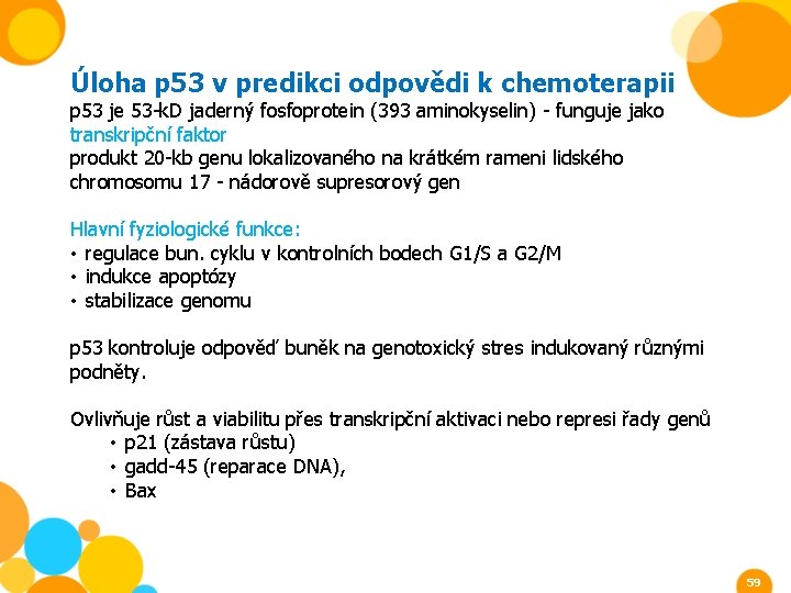 Úloha p 53 v predikci odpovědi k chemoterapii p 53 je 53 -k. D