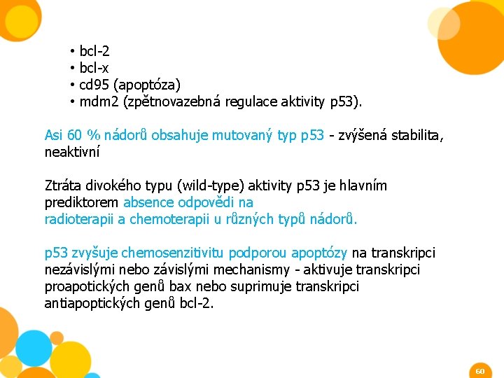  • • bcl-2 bcl-x cd 95 (apoptóza) mdm 2 (zpětnovazebná regulace aktivity p