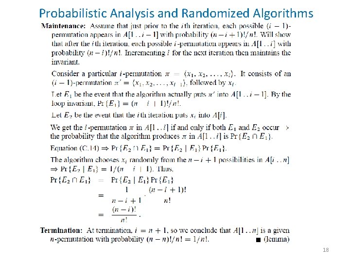 Probabilistic Analysis and Randomized Algorithms 18 