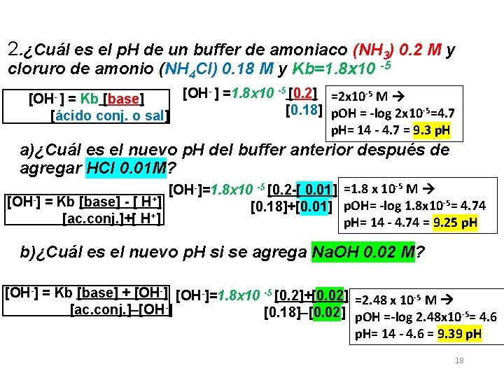 2. ¿Cuál es el p. H de un buffer de amoniaco (NH 3) 0.