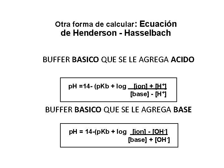 Otra forma de calcular: Ecuación de Henderson - Hasselbach BUFFER BASICO QUE SE LE