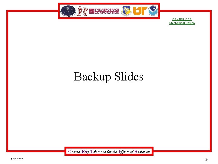 CRa. TER CDR Mechanical Design Backup Slides Cosmic RAy Telescope for the Effects of