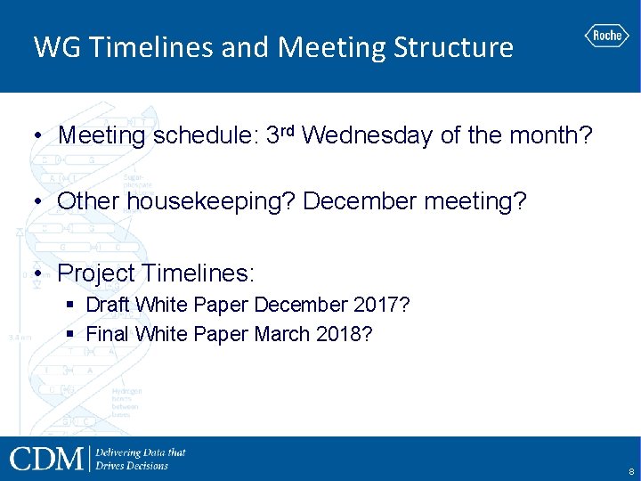 WG Timelines and Meeting Structure • Meeting schedule: 3 rd Wednesday of the month?