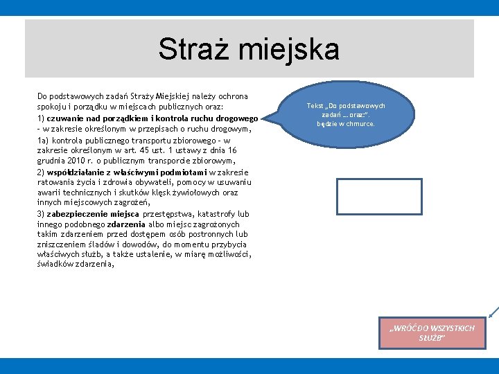 Straż miejska Do podstawowych zadań Straży Miejskiej należy ochrona spokoju i porządku w miejscach