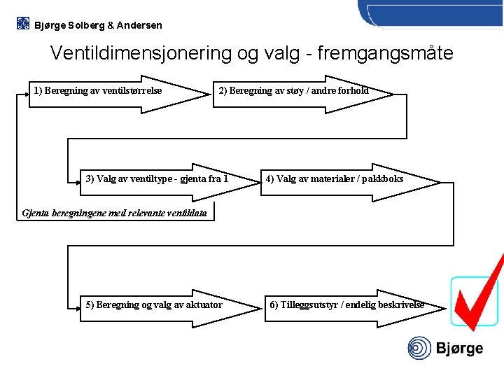 Bjørge Solberg & Andersen Ventildimensjonering og valg - fremgangsmåte 1) Beregning av ventilstørrelse 2)