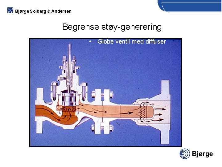 Bjørge Solberg & Andersen Begrense støy-generering • Globe ventil med diffuser 