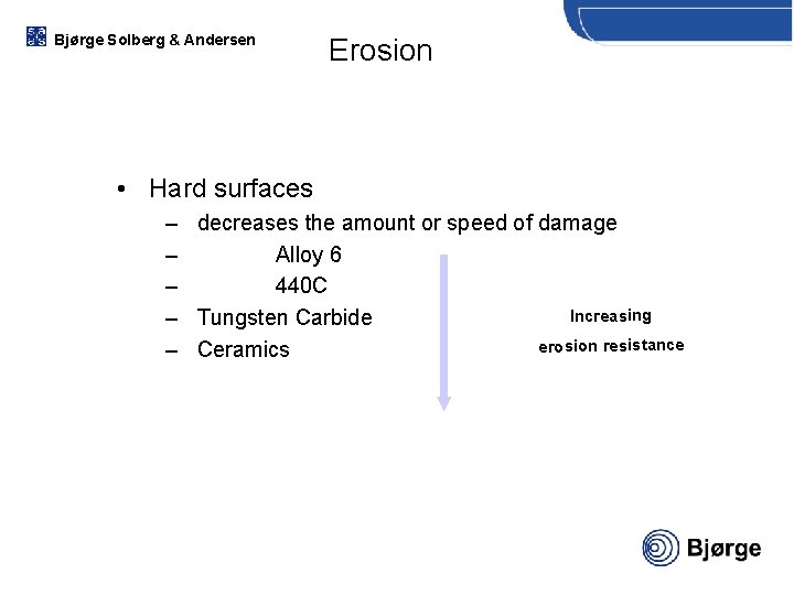 Bjørge Solberg & Andersen Erosion • Hard surfaces – decreases the amount or speed