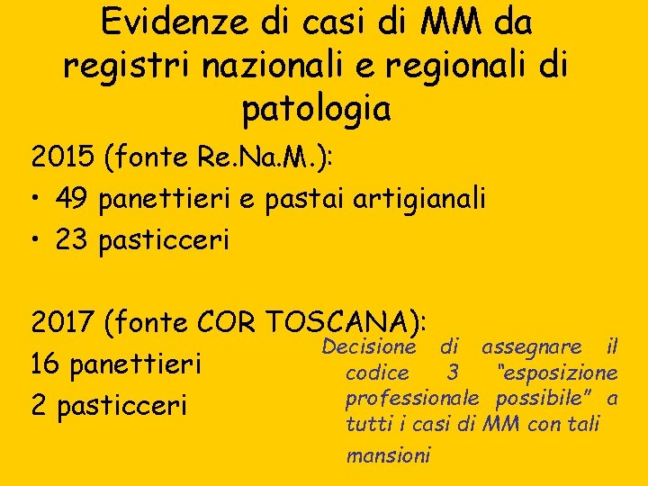 Evidenze di casi di MM da registri nazionali e regionali di patologia 2015 (fonte