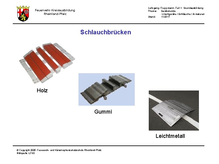 Lehrgang: Truppmann -Teil 1 - Grundausbildung Thema: Gerätekunde -Löschgeräte / Schläuche / Armaturen Stand: