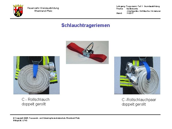 Lehrgang: Truppmann -Teil 1 - Grundausbildung Thema: Gerätekunde -Löschgeräte / Schläuche / Armaturen Stand: