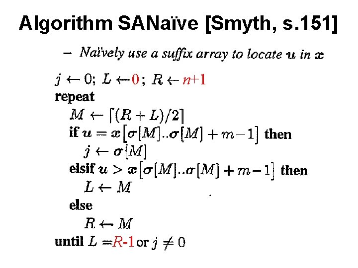 Algorithm SANaïve [Smyth, s. 151] 0 R-1 n+1 