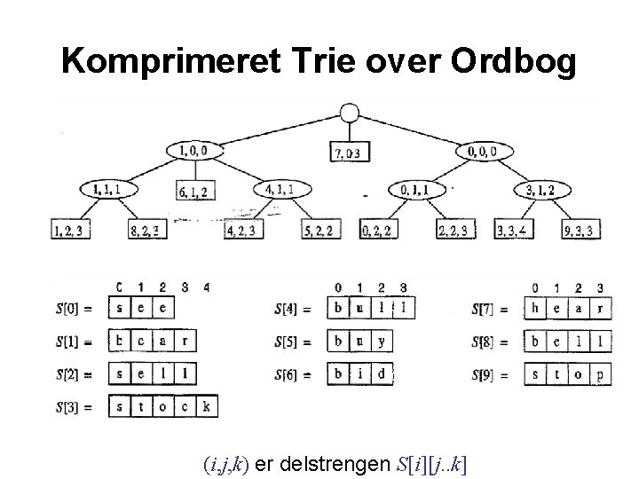 Komprimeret Trie over Ordbog (i, j, k) er delstrengen S[i][j. . k] 