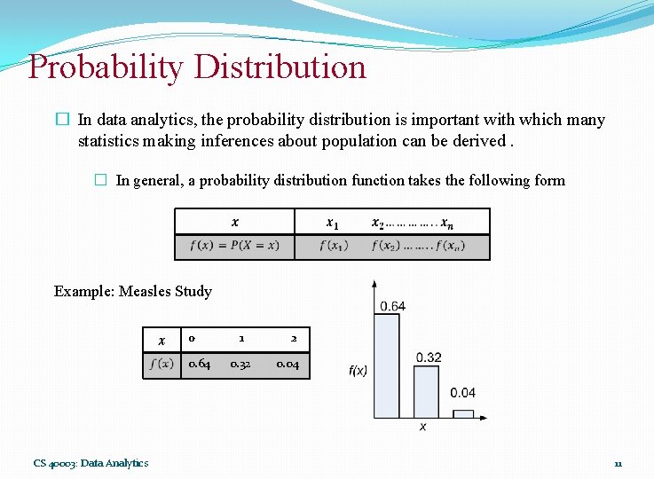 Probability Distribution � In data analytics, the probability distribution is important with which many