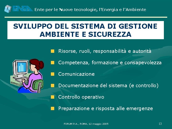 Ente per le Nuove tecnologie, l'Energia e l'Ambiente SVILUPPO DEL SISTEMA DI GESTIONE AMBIENTE