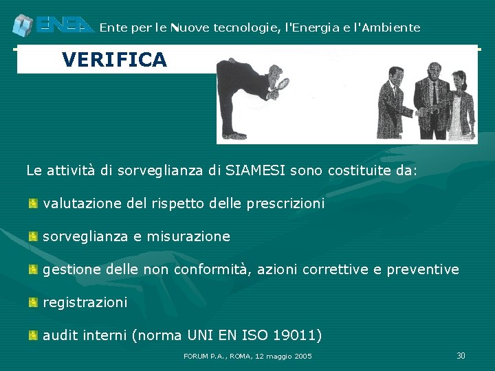 Ente per le Nuove tecnologie, l'Energia e l'Ambiente VERIFICA Le attività di sorveglianza di