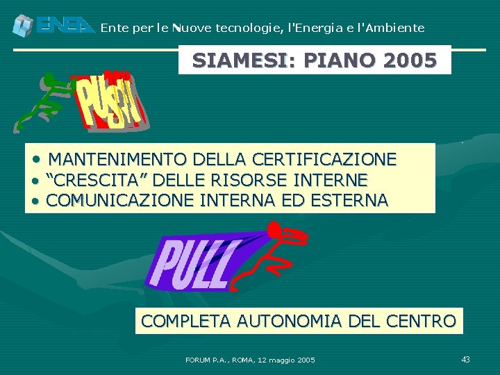 Ente per le Nuove tecnologie, l'Energia e l'Ambiente SIAMESI: PIANO 2005 • MANTENIMENTO DELLA