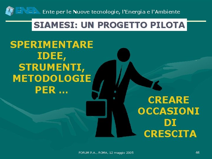 Ente per le Nuove tecnologie, l'Energia e l'Ambiente SIAMESI: UN PROGETTO PILOTA SPERIMENTARE IDEE,