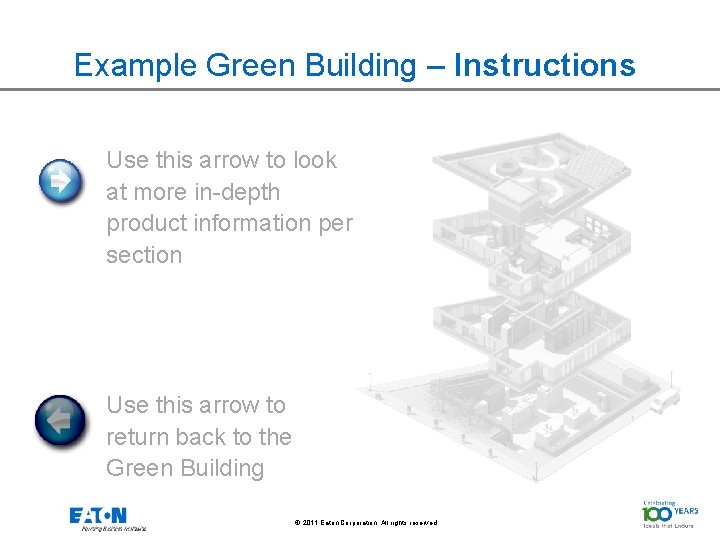 Example Green Building – Instructions Use this arrow to look at more in-depth product