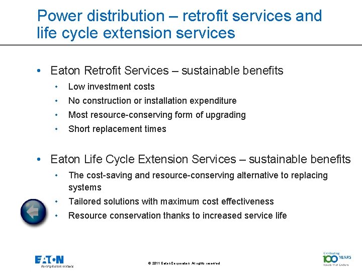 Power distribution – retrofit services and life cycle extension services • Eaton Retrofit Services