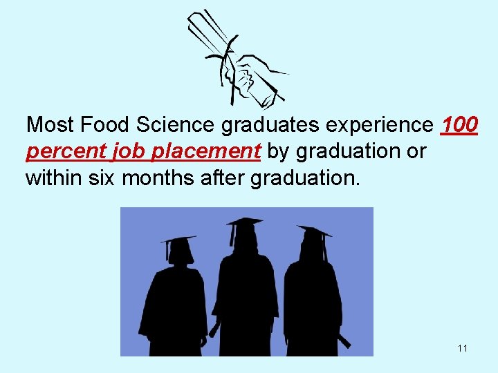 Most Food Science graduates experience 100 percent job placement by graduation or within six
