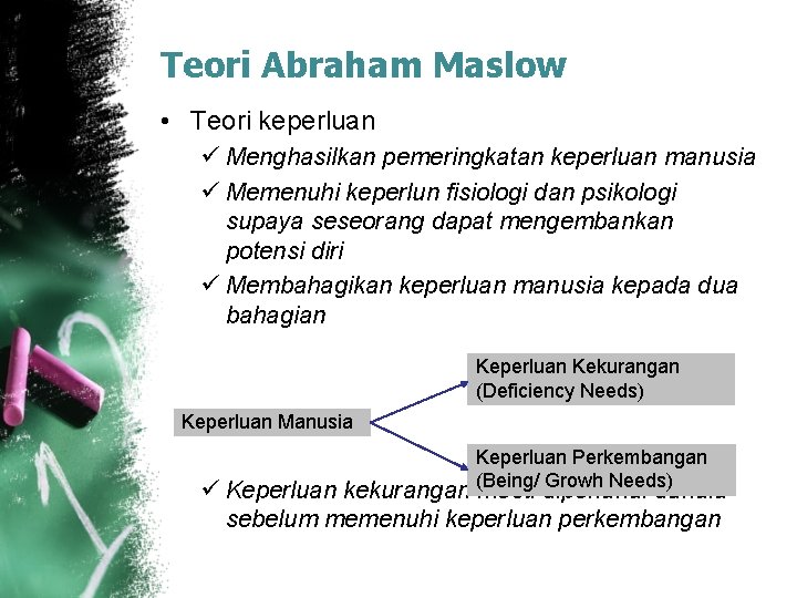 Teori Abraham Maslow • Teori keperluan ü Menghasilkan pemeringkatan keperluan manusia ü Memenuhi keperlun Teori Abraham Maslow • Teori keperluan ü Menghasilkan pemeringkatan keperluan manusia ü Memenuhi keperlun