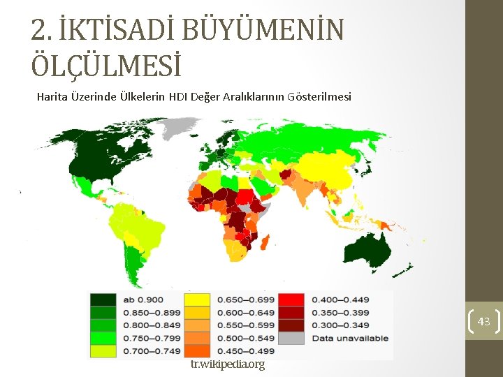 2. İKTİSADİ BÜYÜMENİN ÖLÇÜLMESİ Harita Üzerinde Ülkelerin HDI Değer Aralıklarının Gösterilmesi 43 tr. wikipedia.