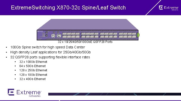 Extreme. Switching X 870 -32 c Spine/Leaf Switch 32 x 10/25/40/50/100 Gb. E QSFP