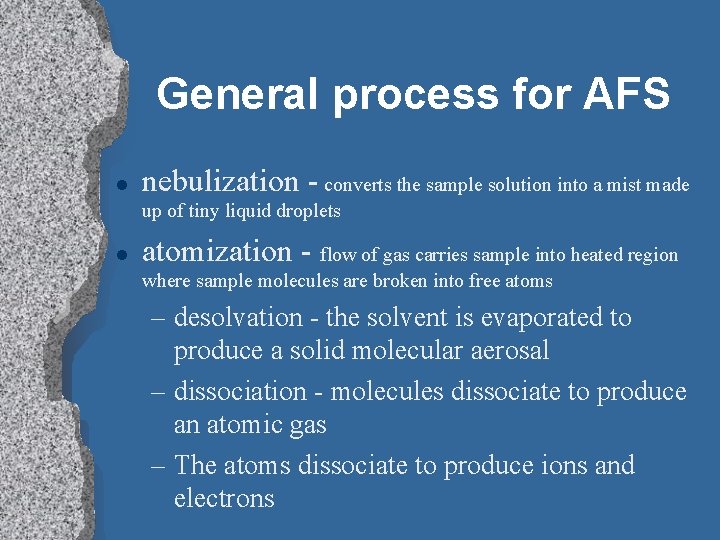 General process for AFS l nebulization - converts the sample solution into a mist