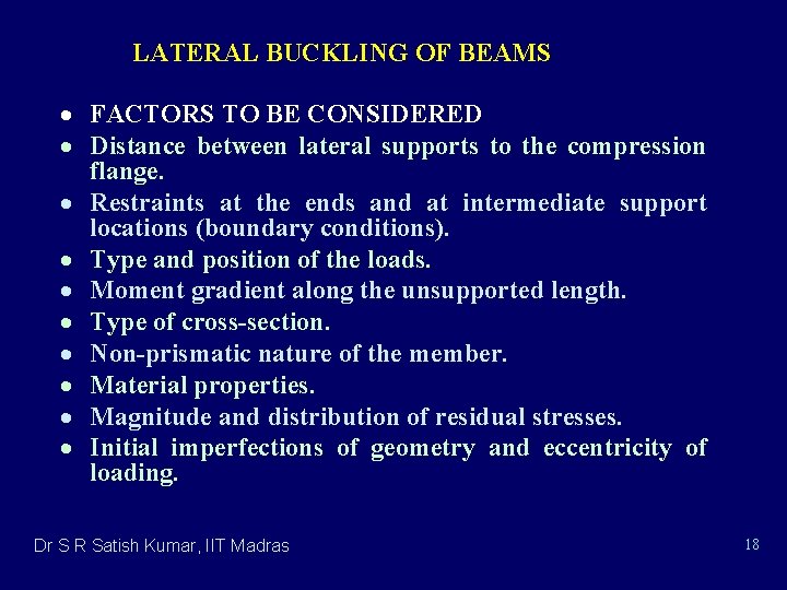 LATERAL BUCKLING OF BEAMS · FACTORS TO BE CONSIDERED · Distance between lateral supports